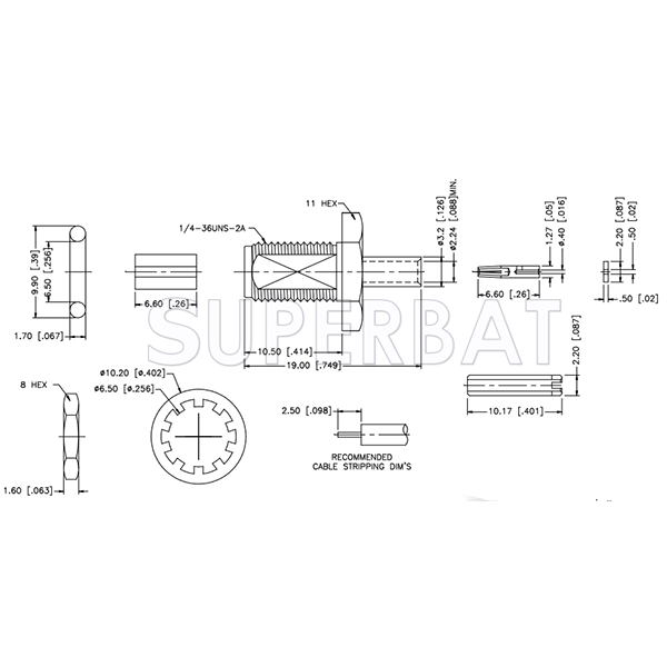 SMA  Female Jack Solder Standard Bulkhead Connector for 0.141" Semi-Rigid Coax Cable