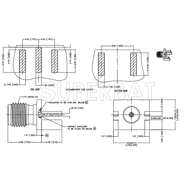 SMA Jack Female PCB Mount Flush Flange Round Post Contact Connector for .037 inch End Launch