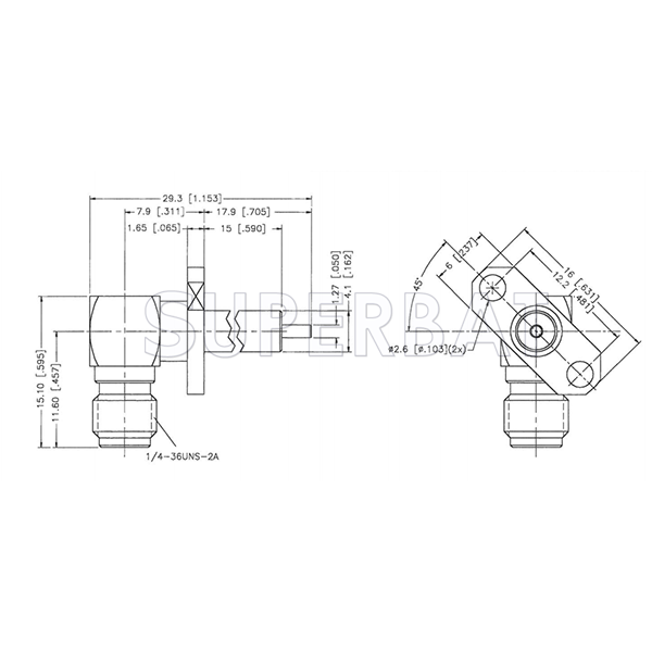 Superbat SMA Connector Right angle Jack Female panel mount receptacle 2 hole flange with extended PTFE