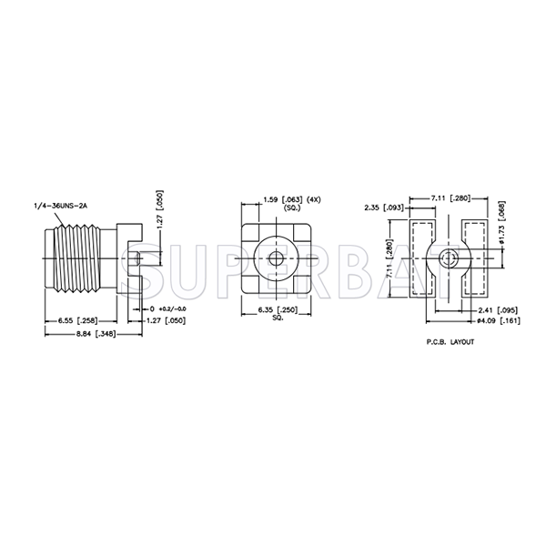 Superbat SMA Female Jack thru PCB - Surface Mount straight RF connector 50 Ohm