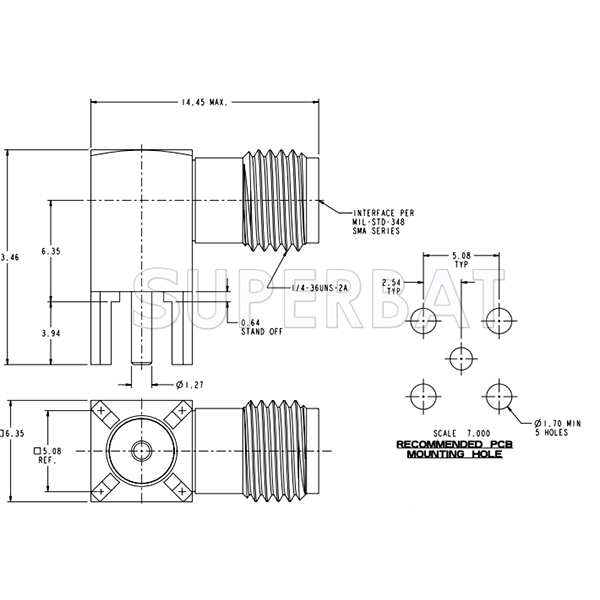 Superbat SMA Jack right angle PCB Thru hole Female