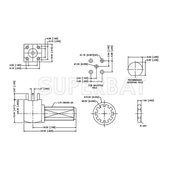 Superbat SMA Jack Female Bulkhead right angle 4 hole mount PCB Solder Connector