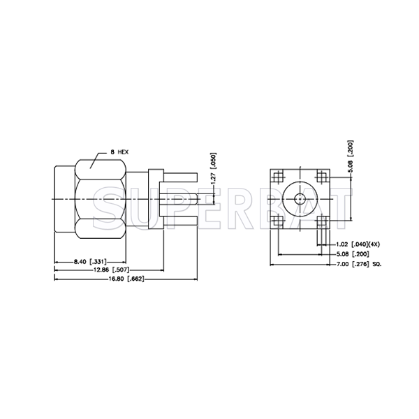 Superbat SMA male Plug PCB Through Hole straight 50 ohm connector