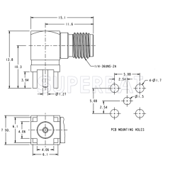 Superbat SMA right angle PCB Thru 4 hole Jack Female straight connector