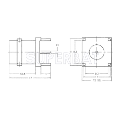 Superbat BNC Jack Female Straight PCB Pannel Mount with Post Terminal 4 Stud 50 Ohm Connector