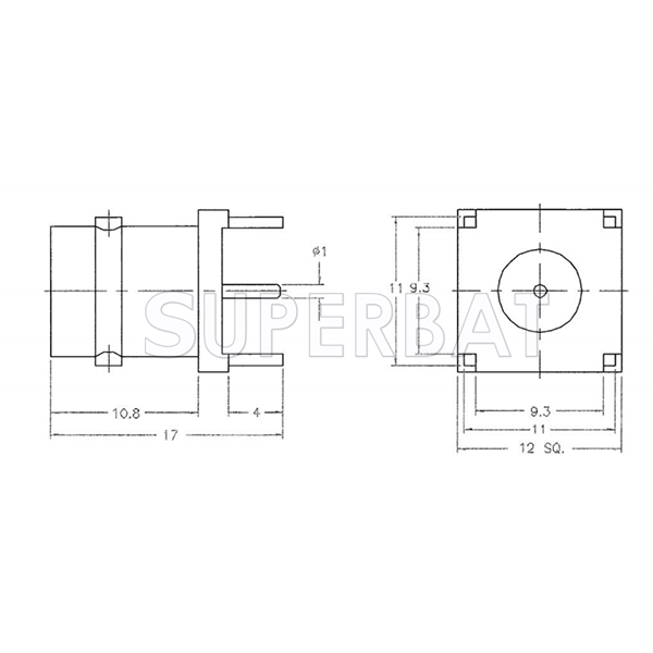 Superbat BNC Jack Female Straight PCB Pannel Mount with Post Terminal 4 Stud 50 Ohm Connector