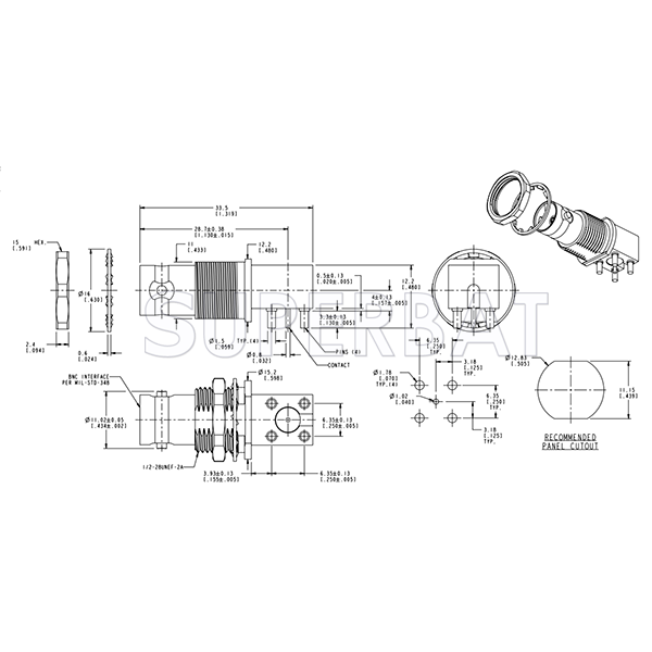75 Ohm BNC Jack Female Right Angle Through Hole PCB Mount Connector for SDI Application