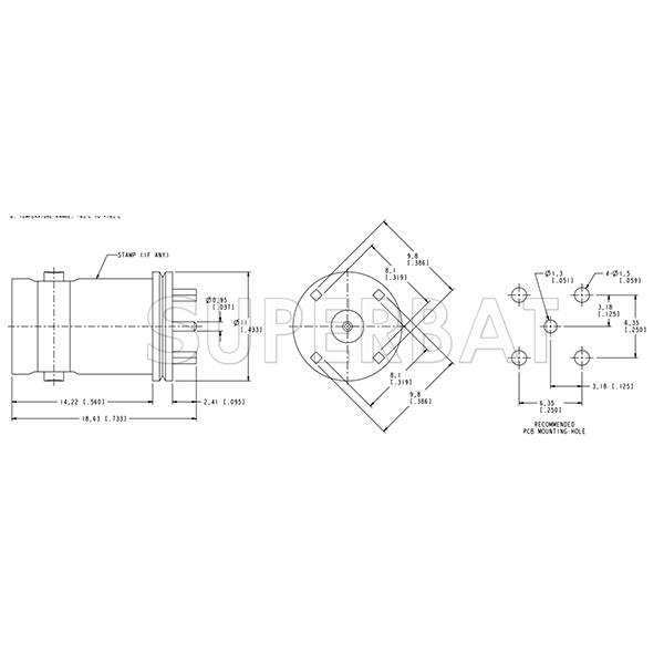 75 Ohm BNC Jack Female Straight PCB Connector