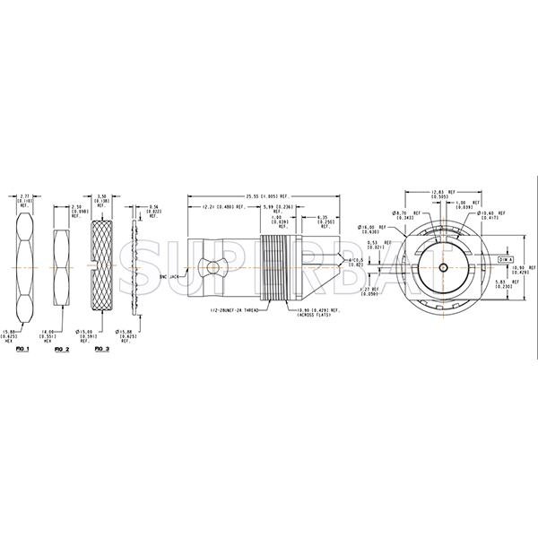 Superbat 75 Ohm BNC Jack Bulkhead Connector BNC End Launch With Knurled Spanner Nut for 0.062 inch PCB