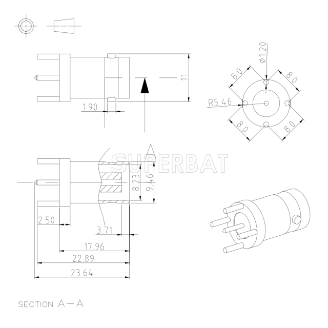 50 Ohm BNC Straight Jack Female PCB Mount Connector