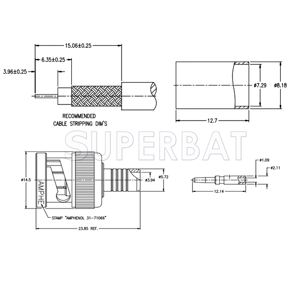 75 Ohm Superbat RF connector BNC Male Plug Straight Crimp Connector for RG-59