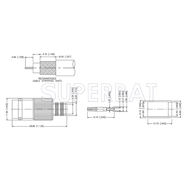 Superbat RF BNC Straight Crimp Jack Female Connector 75 Ohm for Belden 1694A Cable
