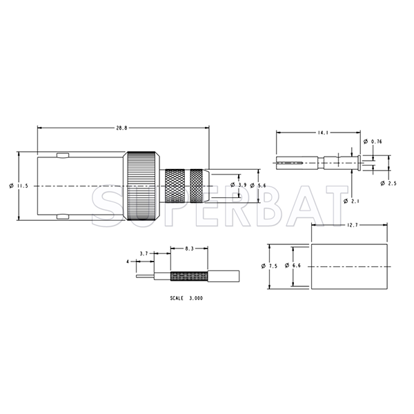 Superbat BNC Female Jack Straight Crimp Connector 50 Ohm for RG-59 Coaxial Cable