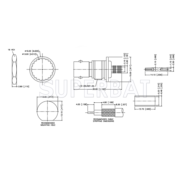 Superbat RF connector BNC Jack Straight Bulkhead With O-Ring Connector 50 Ohm for RG-59