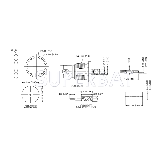 Superbat BNC Straight Crimp Jack Female Connector 50 Ohm