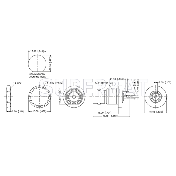 Superbat RF Connector 75 Ohm BNC Straight Jack Female Bulkhead Solder Cup