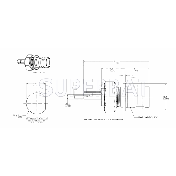 Superbat BNC Female Jack Straight Bulkhead Solder Cup 75 Ohm