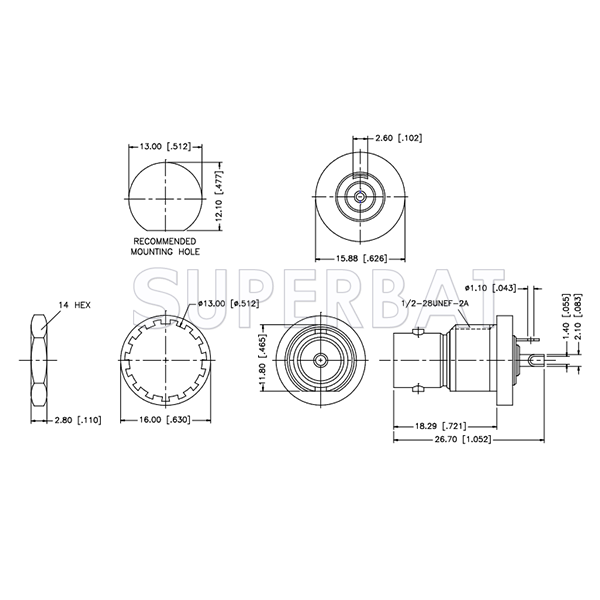 Superbat RF Connector BNC Straight Jack Female Bulkhead Solder Cup 50 Ohm