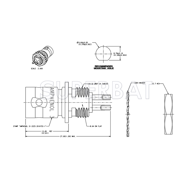 50 Ohm Superbat BNC Female Jack Straight Solder Cup