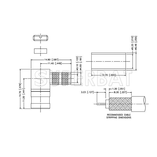 SMB Plug (female socket) Right Angle Crimp Coaxial Connector 50 Ohm for LMR195 KSR195