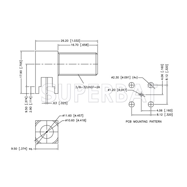 75 Ohm F Type PCB Jack Right Angle Through Bulkhead Connector