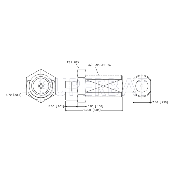 Superbat F Type Jack Bulkhead End Launch 75 Ohm for 0.062 inch PCB