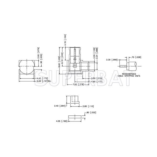 Superbat 75 Ohm MCX Plug Male Right Angle Connector For 0.141" Semi-Rigid Cable
