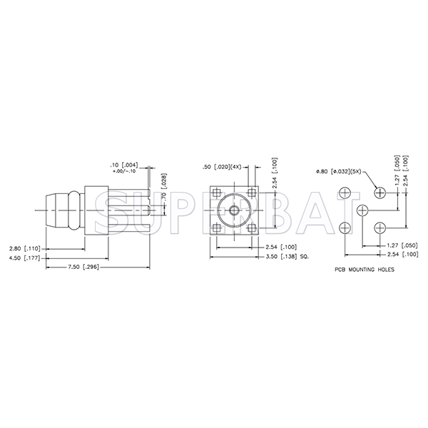 MMCX Plug Straight PCB Through Hole Connector with Four Stud 50 Ohm