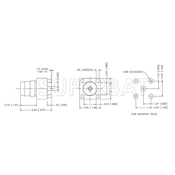 50 Ohm MMCX Plug Male Straight PCB Through Hole Connector