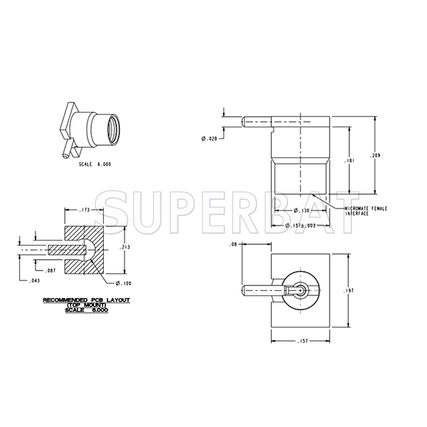 MMCX Jack Straight 50 Ohm PCB Connector With Gold Plated