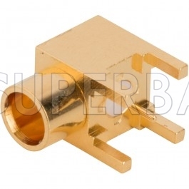 75 Ohm MCX Female Jack Right Angle Post Terminal Four Stud PCB - Through Hole Mount