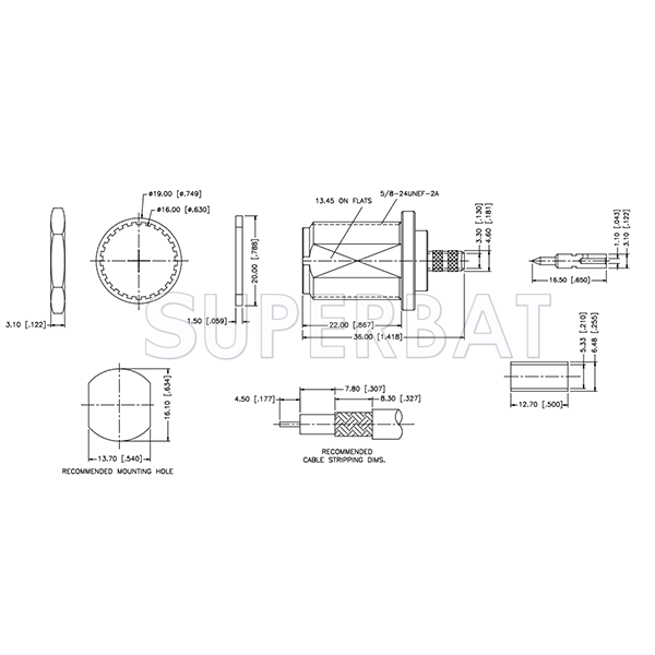 Superbat N Type Jack(male pin) 50 Ohm Bulkhead Reverse Polarized Crimp Connector for RG-58 LMR-195 KSR-195 Coaxial Cable