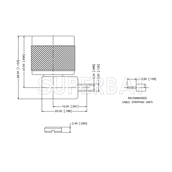 Superbat N Type Right Angle Solder Plug Connector for .085 Semi-Rigid Cable