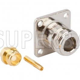 Superbat N-Type Jack Female Straight Solder Panel Mount 4 Holes Connector for .250 Semi-Rigid Coax Cable