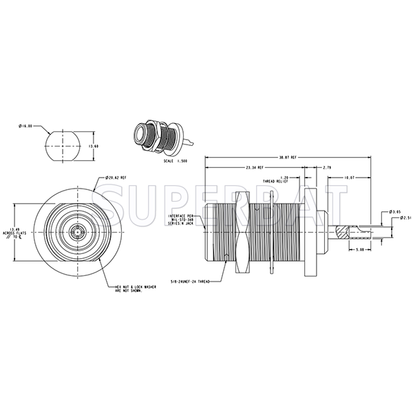 Superbat 50 Ohm N-Type Straight Jack Female Bulkhead Solder Cup RF Connector
