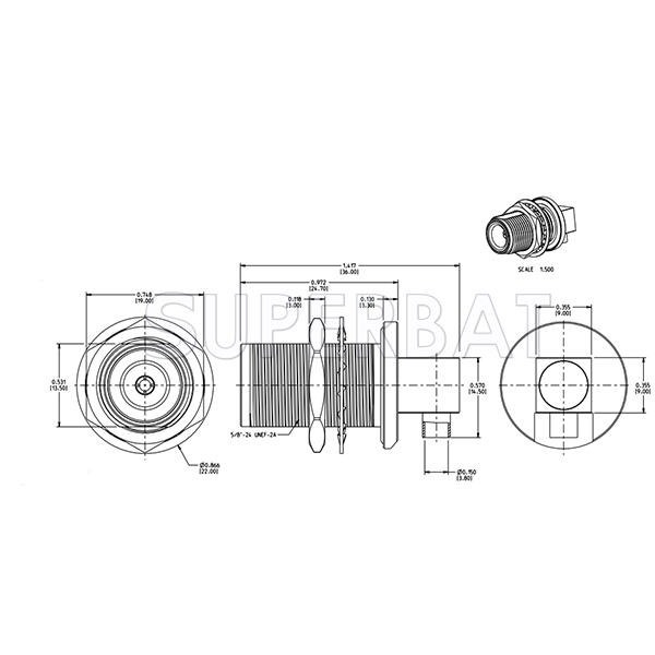 Superbat N Type Jack Female Right Angle Blukhead 50 Ohm Low PIM Connector For 0.141" semi-rigid Cable