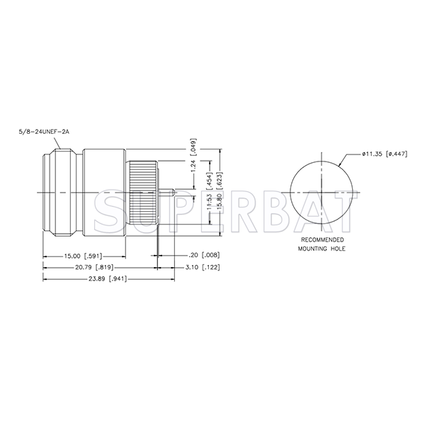 Superbat 50 Ohm N Type Straight Jack 0.122 Inch Post Length Connector