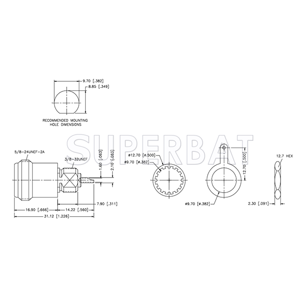 Superbat 50 Ohm N Type Jack Female Straight Bulkhead Solder Cup Connector