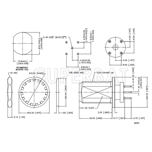Superbat N Type Straight Jack Female Bulkhead PCB Through Hole Connector
