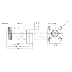 Superbat N Type Straight Jack Flat Tab 50 Ohm 4-Hole Flange Connector