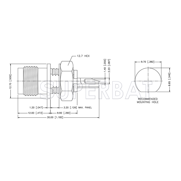 Superbat TNC Female Jack Round Post Bulkhead with O-ring RF Connector 50 Ohm