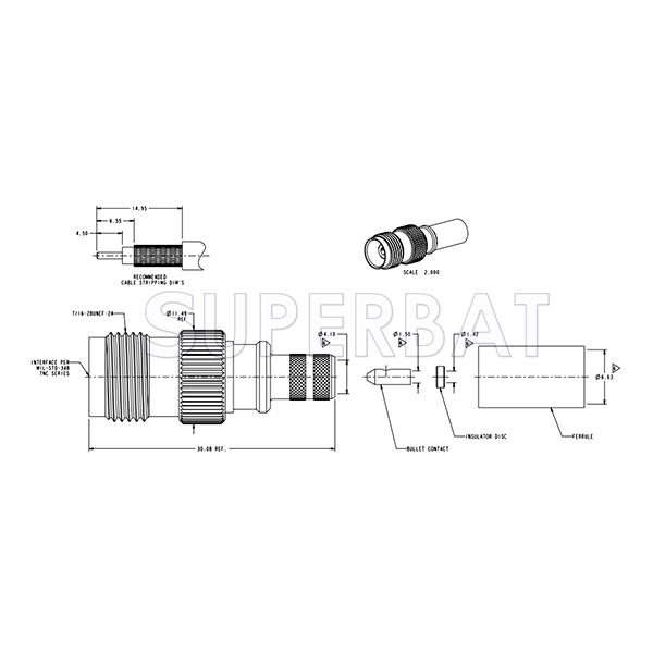 TNC Female Jack Crimp Connector 50 Ohm for LMR-195 KSR-195 Coax Cable