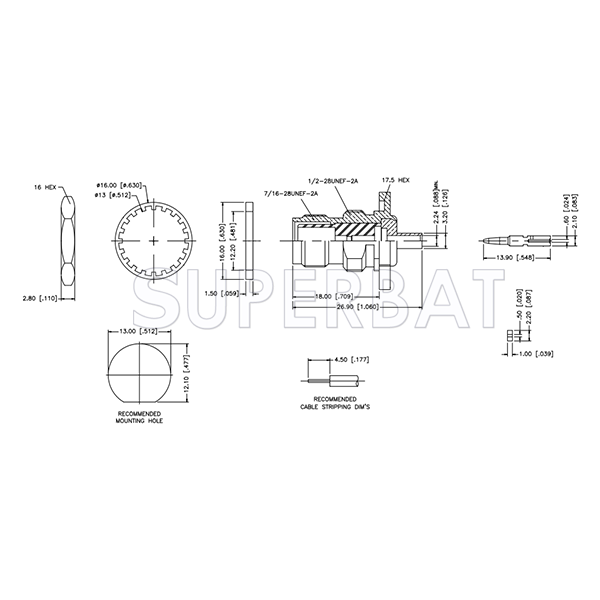 TNC Jack (male pin) Solder Bulkhead Reverse Polarized Connector 50 Ohm with O-ring for 0.085" Semi-Rigid Cable