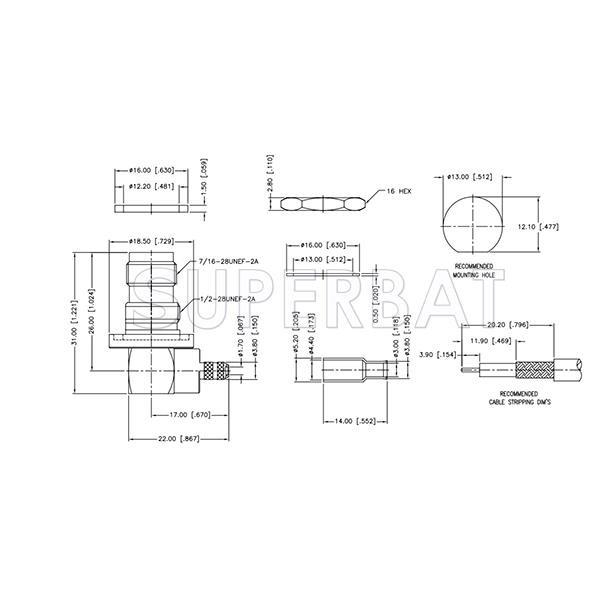 TNC Female Jack Crimp Right Angle Bulkhead Connector with O-ring for RG-316 RG-174