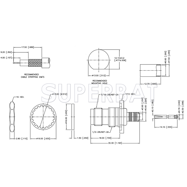TNC Female Jack Crimp Bulkhead with O-ring Connector 75 Ohm for RG-59 Coax Cable
