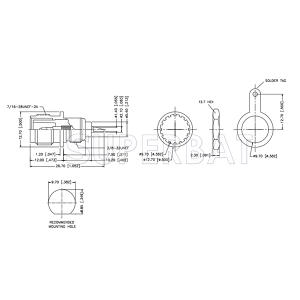 50 Ohm Superbat TNC Jack (male pin) Reverse Polarized Round Post Bulkhead RF Connector