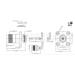 TNC Female Jack Solder 4-Hole Flange Straight Connector 50 Ohm for .085" Semi-Rigid Cable