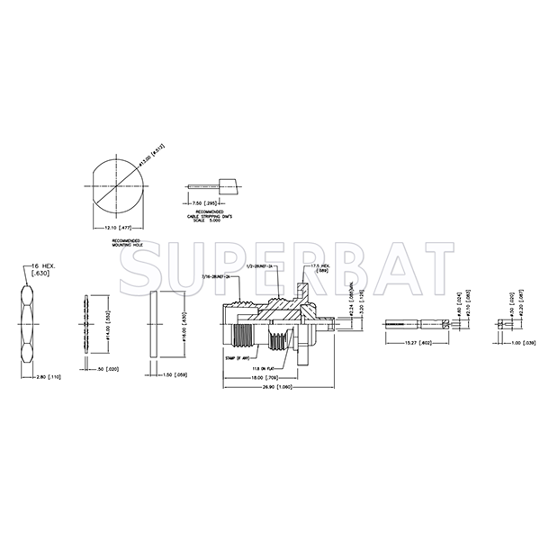 TNC Female Jack Solder Straight Bulkhead Connector 50 Ohm with O-ring for 0.085" Semi-Rigid Cable