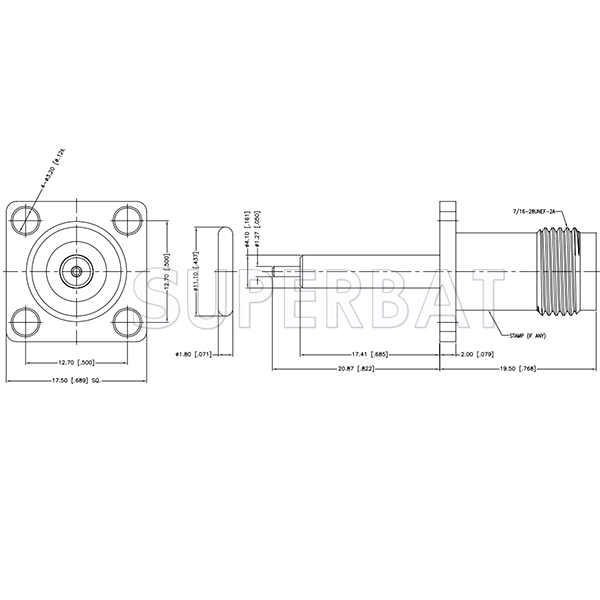 50 Ohm Superbat TNC Female Jack Straight Round Post 4-Hole Flange RF Connector