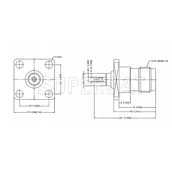 Superbat TNC Jack (male pin) Reverse Polarized Round Post 4-Hole Flange RF Connector 50 Ohm
